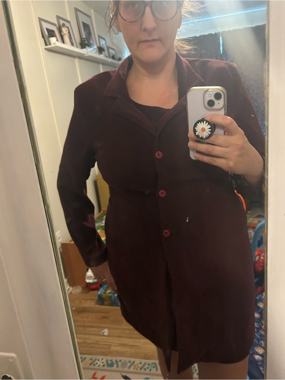 Vintage Wine Button-Front Long Blazer